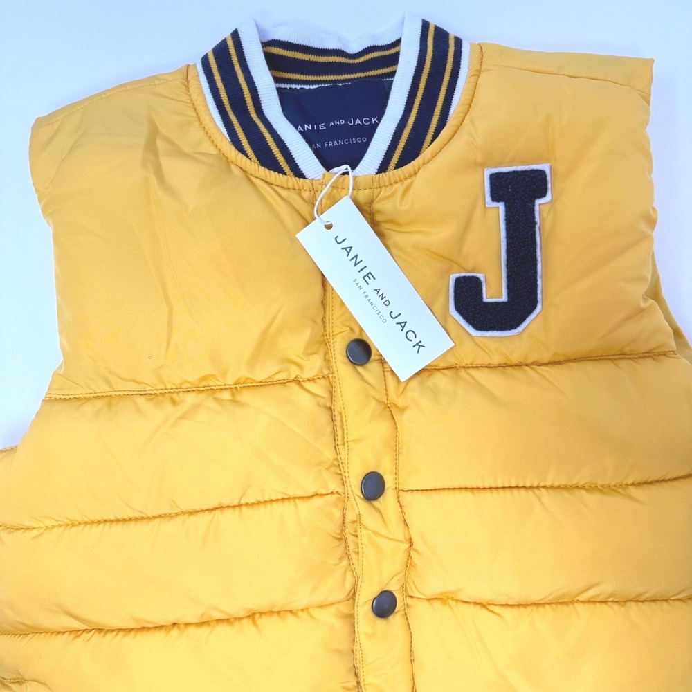 Janie and Jack Yellow Varsity Puffer Vest Boys Size‎ 7-8 Quilted Letterman J NEW